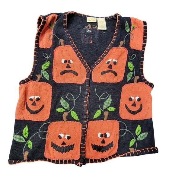 Bobbie Brooks Sweaters - VTG EUC Bobbie Brooks Halloween Pumpkin Sweater Vest Womens XL Jack O Lantern
